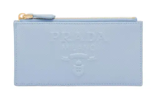 PRADA Saffiano Leather Card Holder Women's Sky Blue