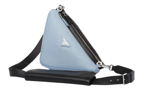 PRADA Saffiano Leather Crossbody Bag, Shoulder Bag Men's Black/Light Blue