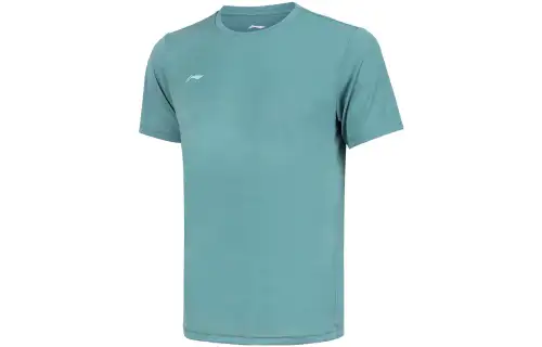 Li Ning T Shirts Men's Lake Blue Crew Neck Moderate Straight Fit