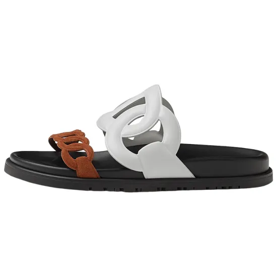 HERMES Extra Slide Slippers Women's White Brown
