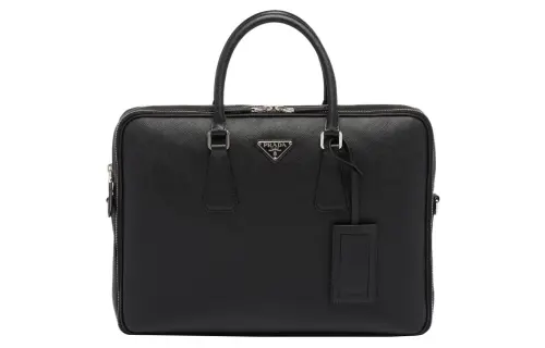 PRADA Saffiano Leather Portable Briefcase Men's Black