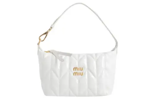 MIU MIU Shiny Patent Leather Sheepskin Handbag Women's White