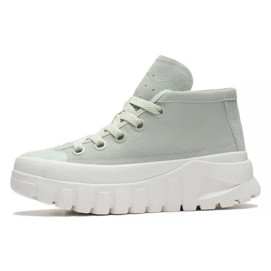 LiNing Leather Boot Mid-Top Casual Shoes Women's Pale Greenish-White Jade Color