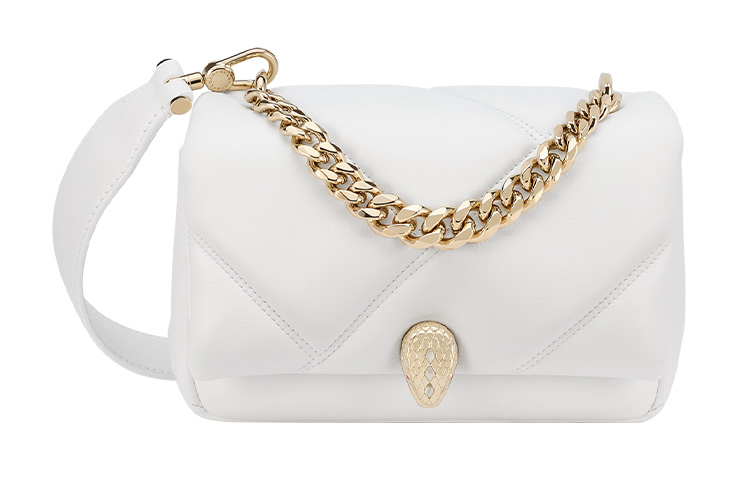 BVLGARI Serpenti Cabochon Calfskin Shoulder Bag, Crossbody Bag Extra Small Women's White
