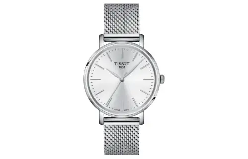TISSOT Quartz Movement 50m Waterproof Women's Watch 34mm Silver Dial Stainless Steel Case