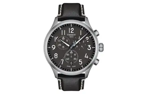 TISSOT Quartz Movement 100m Waterproof Men's Watch 45mm Black Dial Steel Watch Case Genuine Leather Strap