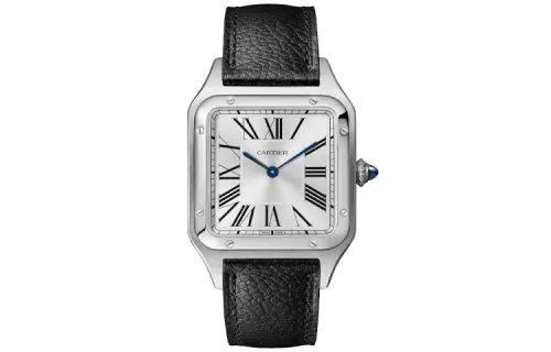 CARTIER SANTOS DE Quartz Movement Men's Watch 43.5*31.4mm Silver Dial Stainless Steel Case Cow Leather Strap