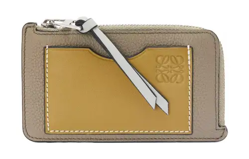 LOEWE Cow Leather Card Holder Women's Gray/Dark Green