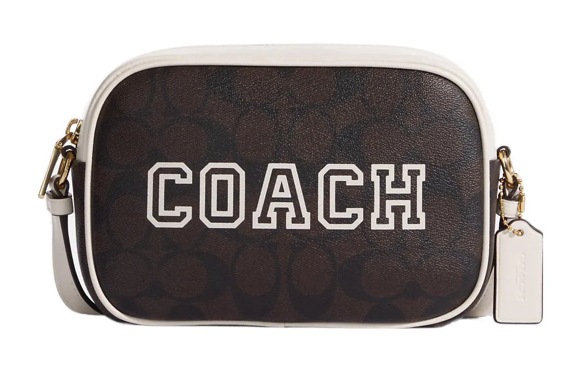 COACH Jamie Iconic Coated Canvas With Smooth Leather Camera Bag, Shoulder Bag Small Women's Brown & Chalk White