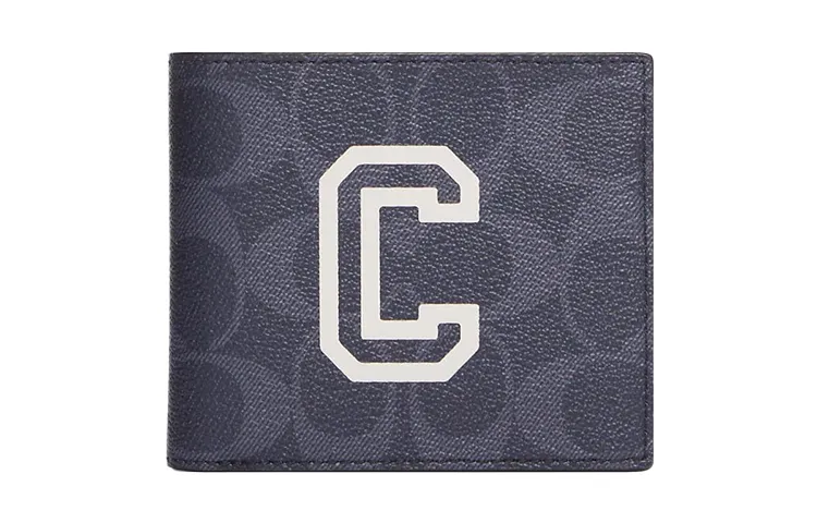 COACH Billfold Wallet Coated Canvas Document Bag, Card Holder, Wallet Men's Denim & Chalk White