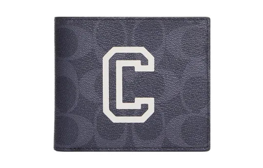 COACH Billfold Wallet Coated Canvas Document Bag, Card Holder, Wallet Men's Denim & Chalk White