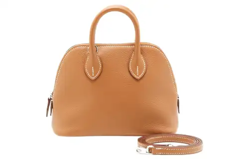 HERMES Bolide Silver Tone Buckle Evercolor Calfskin Bowling Bag, Shoulder Bag, Crossbody Bag, Handbag Mini Women's