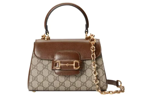 GUCCI Horsebit 1955 Canvas With Leather Shoulder Bag, Crossbody Bag, Handbag Mini Women's Brown & Ebony