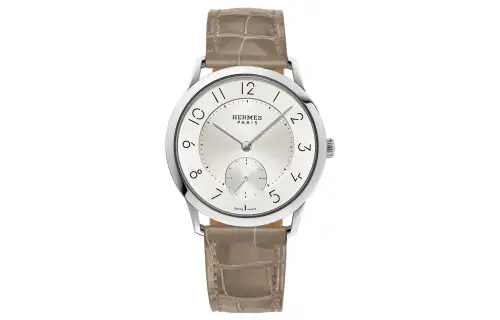 HERMES Slim D' Wrist Watches Automatic/Manual Mechanical Movement Crocodile Leather Strap 39.5mm Silver Dial Men's
