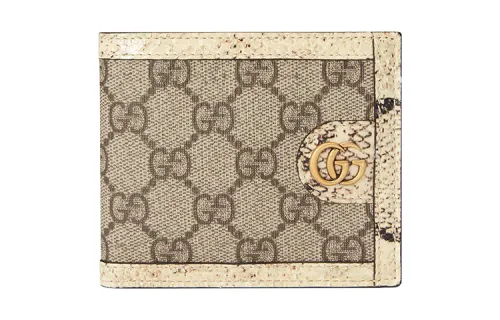 GUCCI Ophidia Canvas Python Snakeskin Print Trim Wallet Men's Ebony/Beige