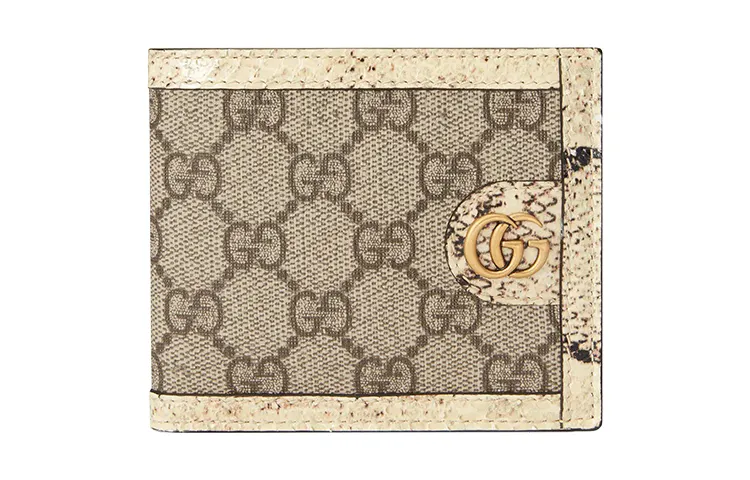 GUCCI Ophidia Canvas Python Snakeskin Print Trim Wallet Men's Ebony/Beige