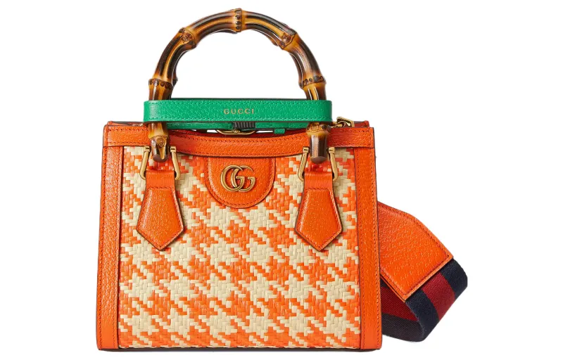 GUCCI Diana Raffia Fiber With Leather Trim Tote Bag, Shopping Bag, Shoulder Bag, Crossbody Bag, Handbag Mini Women's