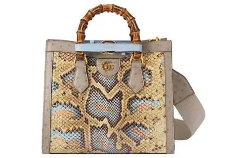 GUCCI Diana Python Skin With Ostrich Leather Trim Tote Bag, Shopping Bag, Shoulder Bag, Crossbody Bag, Handbag Small