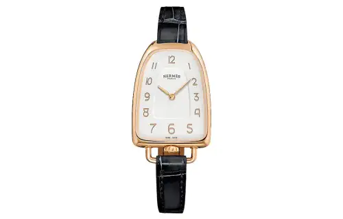 HERMES Galop D'Hermes Collection Wrist Watches Quartz Movement Crocodile Leather Strap 40.8mm White Dial Women's