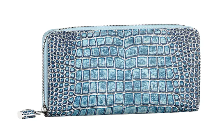 LOUIS VUITTON Zippy Crocodile Leather Wallet Women's Blue