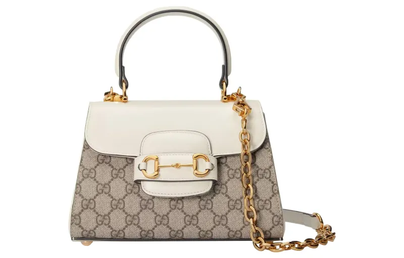 GUCCI Horsebit 1955 Canvas With Leather Shoulder Bag, Crossbody Bag, Handbag Mini Women's White/Ebony