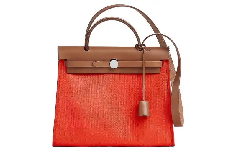 HERMES Herbag Zip H Berline Canvas And Hunter Cow Leather Shoulder Bag, Crossbody Bag, Handbag 31 Unisex