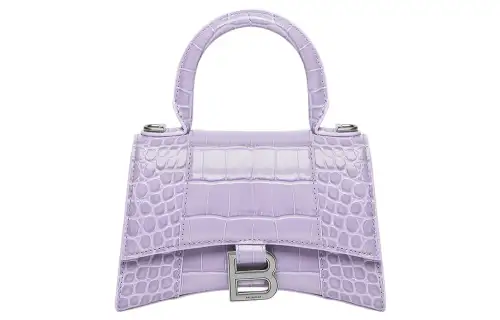 Balenciaga Hourglass Top Handle Xs Crocodile Embossed Lilac