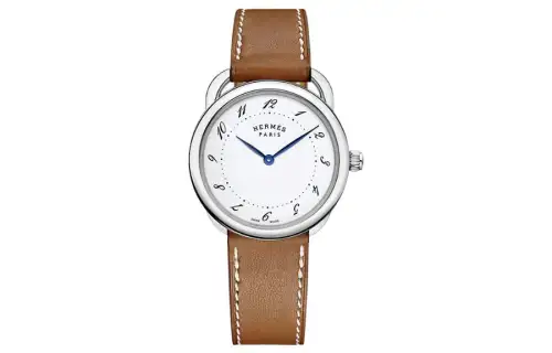 HERMES Arceau Collection Wrist Watch Quartz Movement Calfskin Strap White Dial Women's 30m Water Resistant W042771WW00