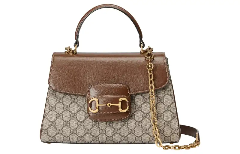 GUCCI Horsebit 1955 Supreme Canvas With Leather Trim Shoulder Bag, Crossbody Bag, Handbag Medium Women's