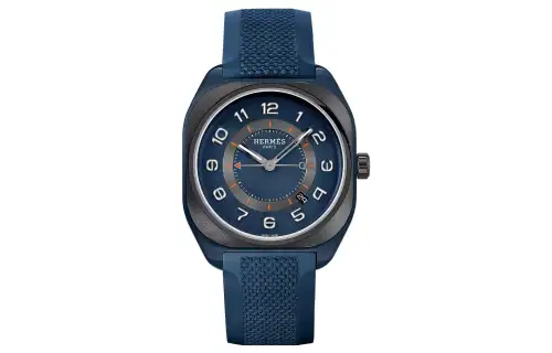 HERMES H08 Collection Wrist Watches Automatic Mechanical Movement Rubber Strap Blue Dial Men's W056950WW00