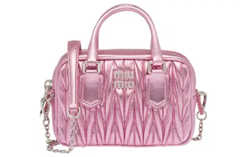 MIU MIU Arcadie Collection Matelassé Lambskin With Leather One Shoulder Handbag, Crossbody Bag Mini Women's Pink