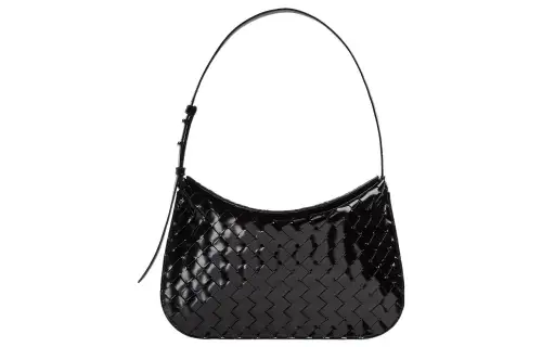 Bottega Veneta Flap Cow Leather Crescent Bag Pochette Handbag, Shoulder Bag Women's Black