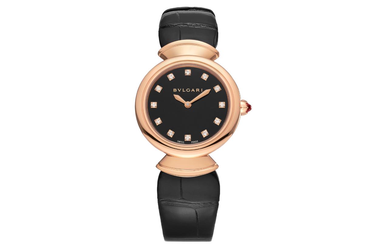 BVLGARI DIVAS' DREAM Wrist Watches Quartz Movement Crocodile Leather Strap 30mm Black Dial Women's