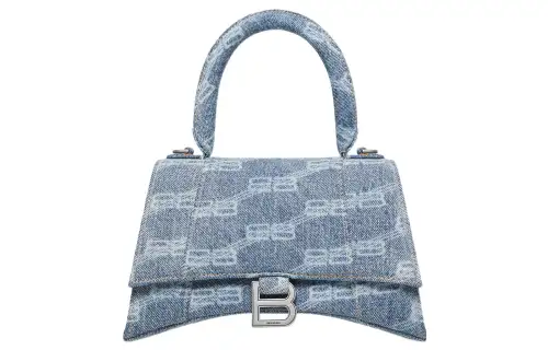 Balenciaga Hourglass Top Handle Small Bb Monogram Denim Bleached Blue