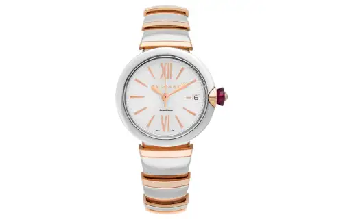 BVLGARI LVCEA Wrist Watches Automatic Mechanical Movement Stainless Steel 18K Rose Gold Strap White Dial Women's