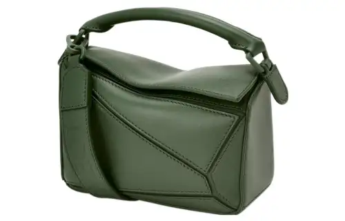 LOEWE Puzzle Satin Cow Leather Handbag, Shoulder Bag, Crossbody Bag Mini Women's Dark Green
