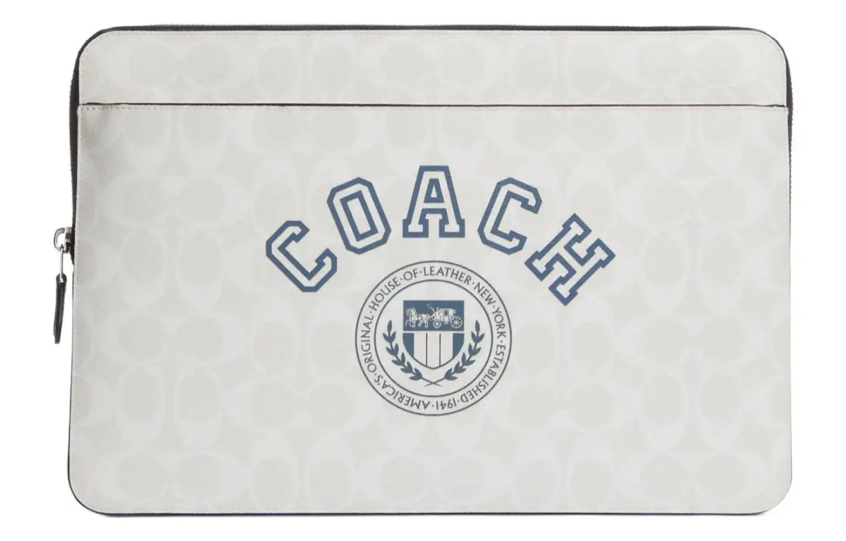 COACH Coated Canvas Clutch Laptop Bag Large Women's Chalk White & Indigo