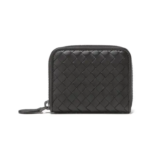 Bottega Veneta Woven Sheepskin Wallet, Coin Purse, Card Holder Unisex Black