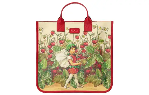 GUCCI Canvas With Leather Tote Bag, Shopping Bag, Handbag Large Kids' Red