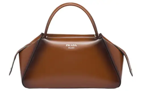 PRADA Shiny Leather Handbag Medium Women's Tobacco Brown