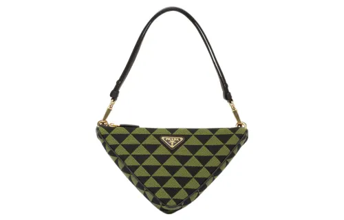 PRADA Triangle Leather With Fabric Triangle Bag Handbag Mini Women's Black/Ivy Green
