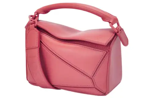 LOEWE Puzzle Satin Calfskin Handbag, Shoulder Bag, Crossbody Bag Small Women's Rose Red