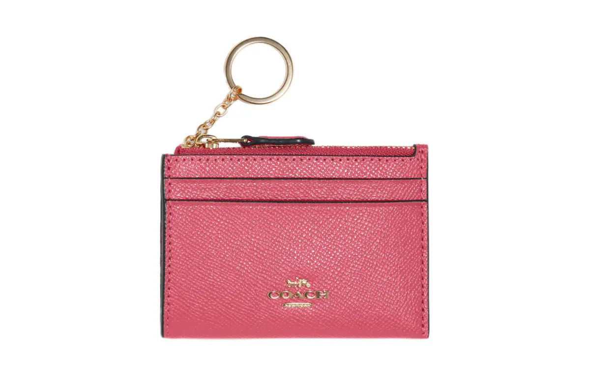 COACH Skinny Id Case Cross Grain Leather Document Bag, Card Holder Mini Women's Watermelon Red