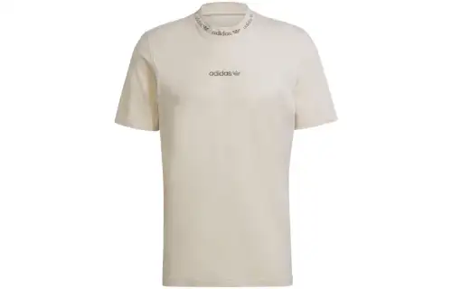 Adidas Originals T Shirts Men's Beige Yellow Crew Neck Moderate Straight Fit