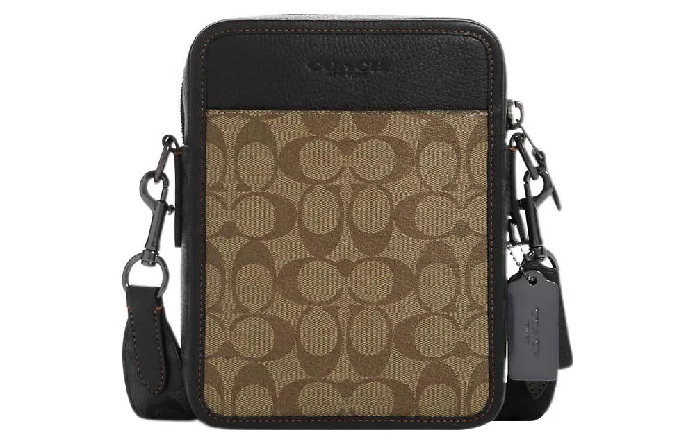 COACH Sullivan Coated Canvas With Pebbled Leather Crossbody Bags Small Men's Khaki With Charcoal
