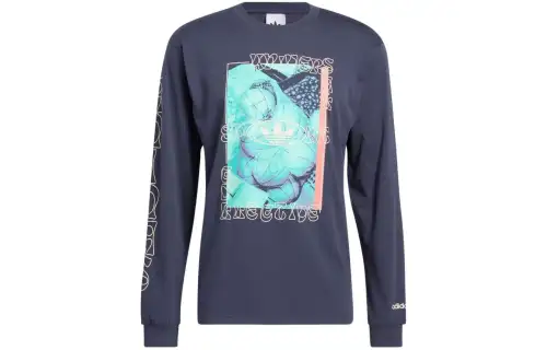 Adidas Originals T Shirts Men's Blue Crew Neck Moderate Straight Fit