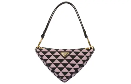 PRADA Triangle Leather With Fabric Triangle Bag Handbag Mini Women's Pink/Black