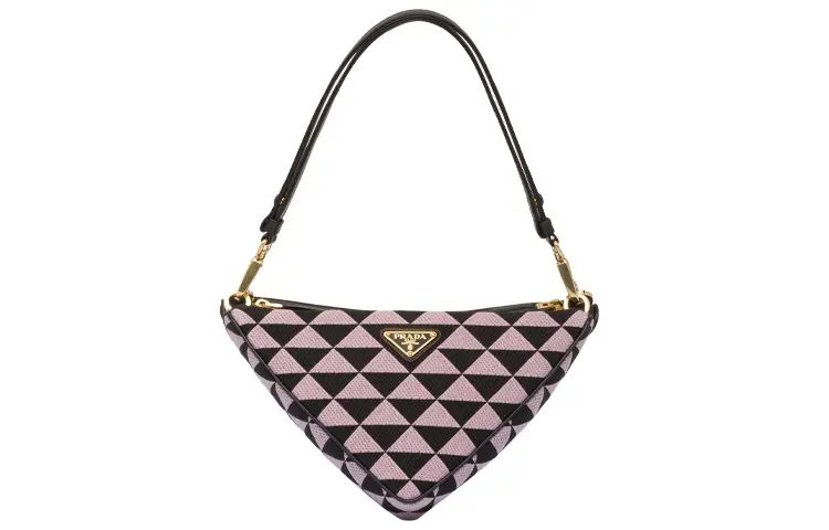 PRADA Triangle Leather With Fabric Triangle Bag Handbag Mini Women's Pink/Black