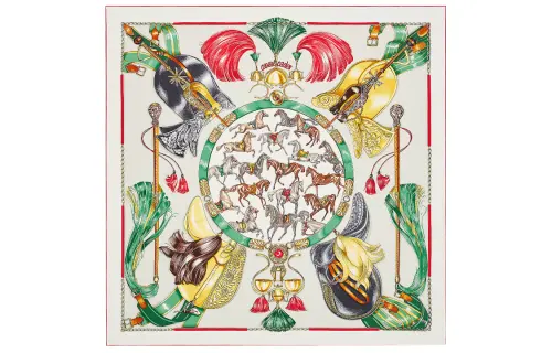 HERMES Silk Scarf Women's White/Pearl Gray/Green