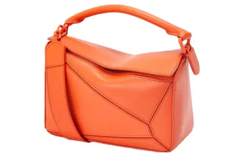 LOEWE Puzzle Satin Calfskin Clutch Handbag, Shoulder Bag, Crossbody Bag Small Women's Orange